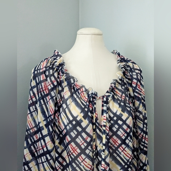 Lane Bryant Balloon Sleeve Flowy Ruffled V-Neck Blouse Top Pattern Tie 18/20W - Picture 3 of 5